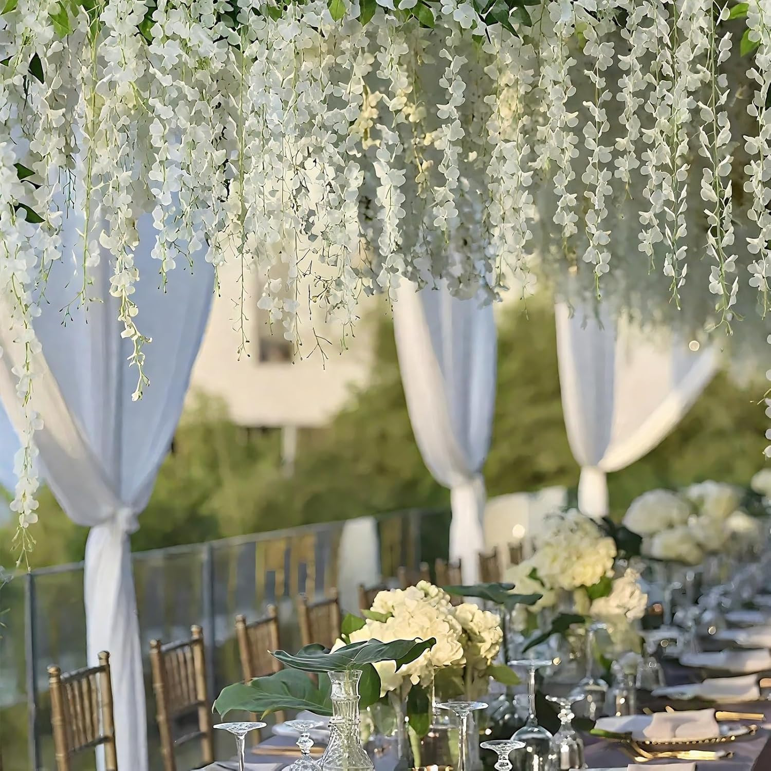 30 Branches White Wisteria Hanging Flower Vines for Wedding Decor | Artificial W