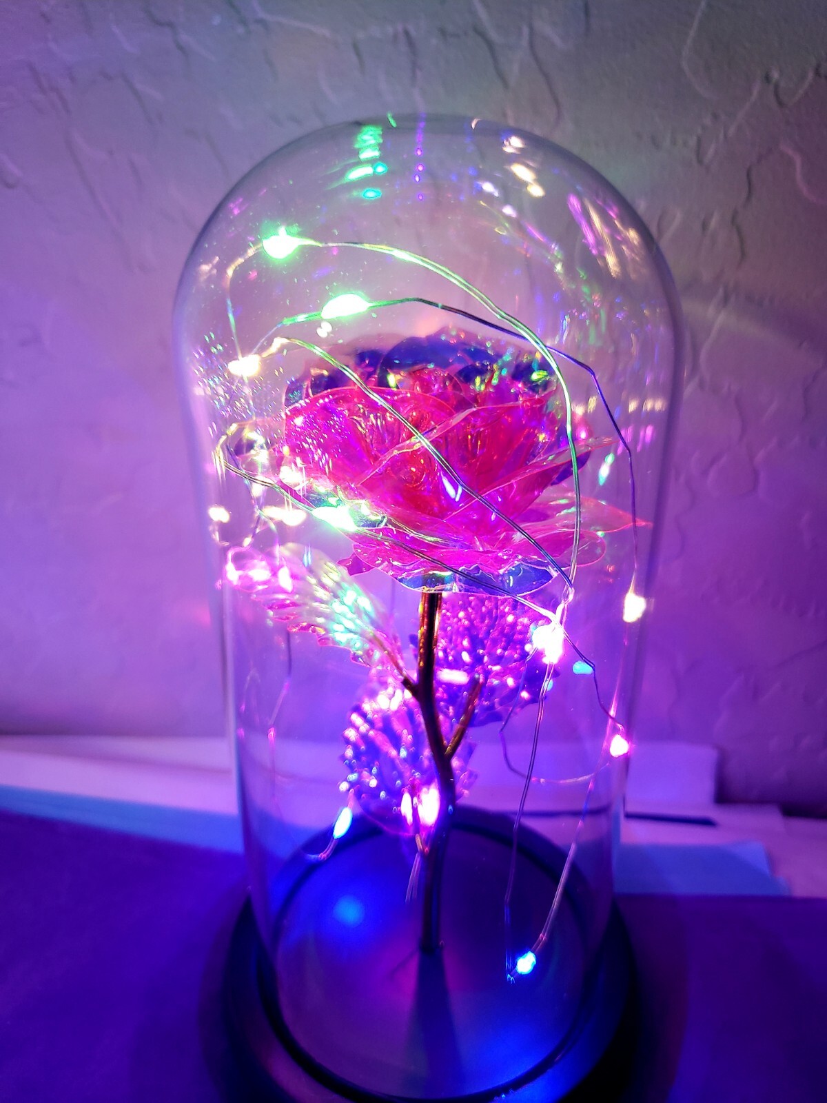 LED Galaxy Pink Rose in Glass Dome Light Up with gift box included romantic gift