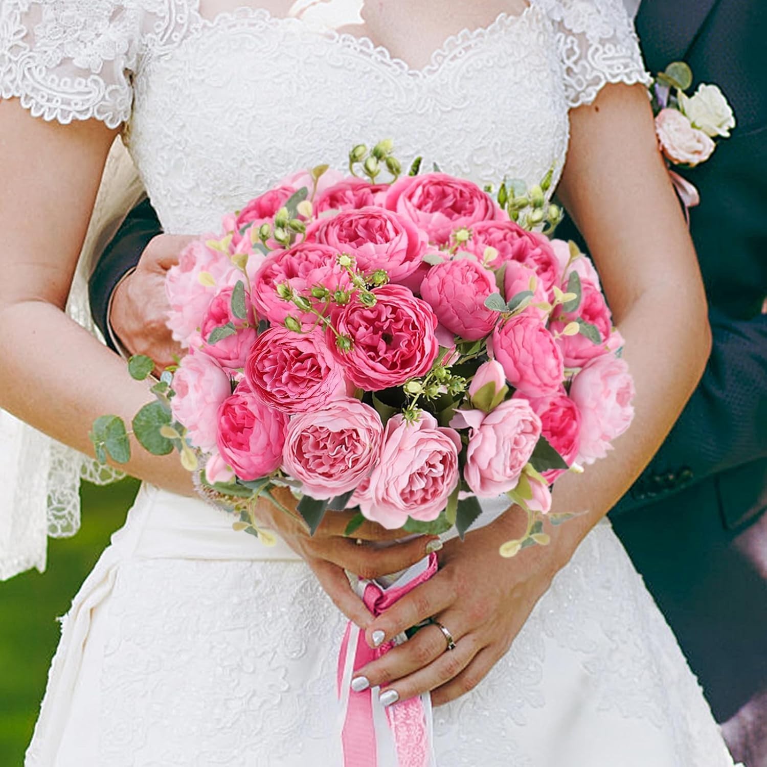 Artificial Peony Silk Flowers Bouquet 4 Bundles for Home Wedding Party Decor