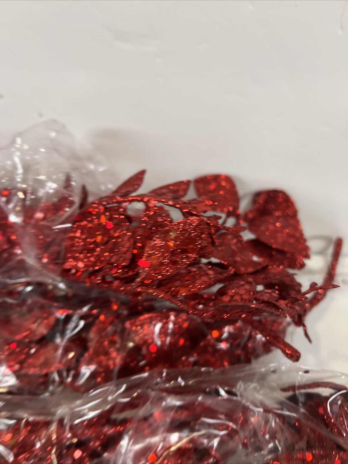 Set of 2 Red 4′ Shimmering Leaf Garlands Glitter Valerie Parr Hill
