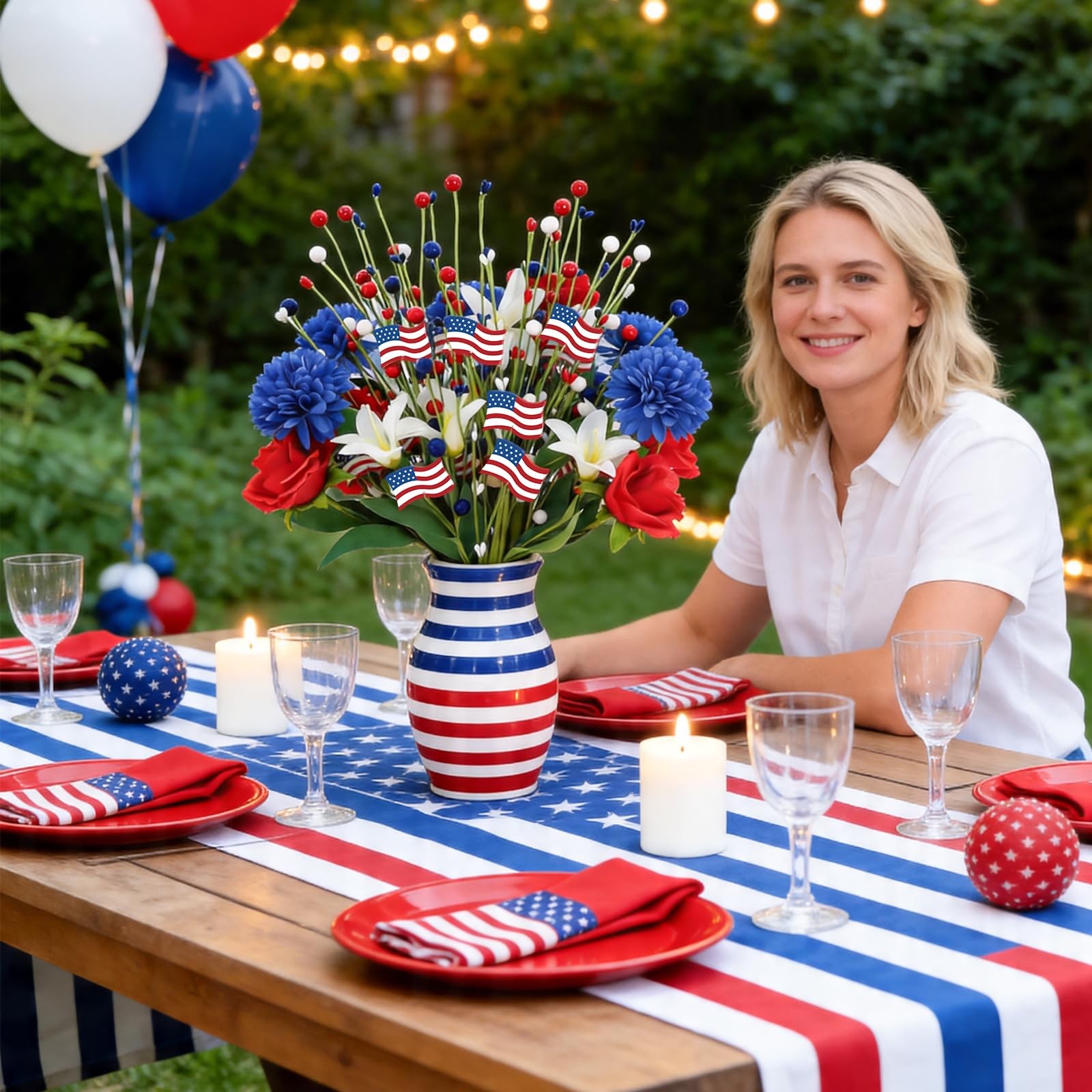 4 Pcs 4th of July Patriotic Decorations Table Centerpieces, 17.7in Red White …