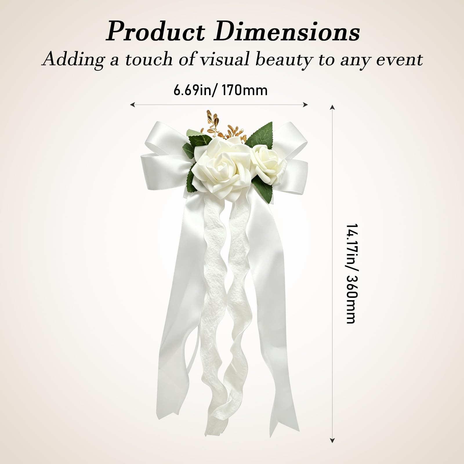 4 PCS Elegant White Artificial Flower Bow Set, Car Decoration for Wedding Doo…