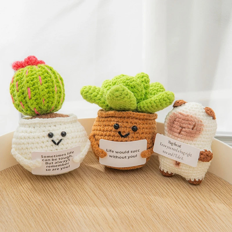 Crochet Artificial Tulip Sunflower Potted Hand Woven Knitted Home Decoration