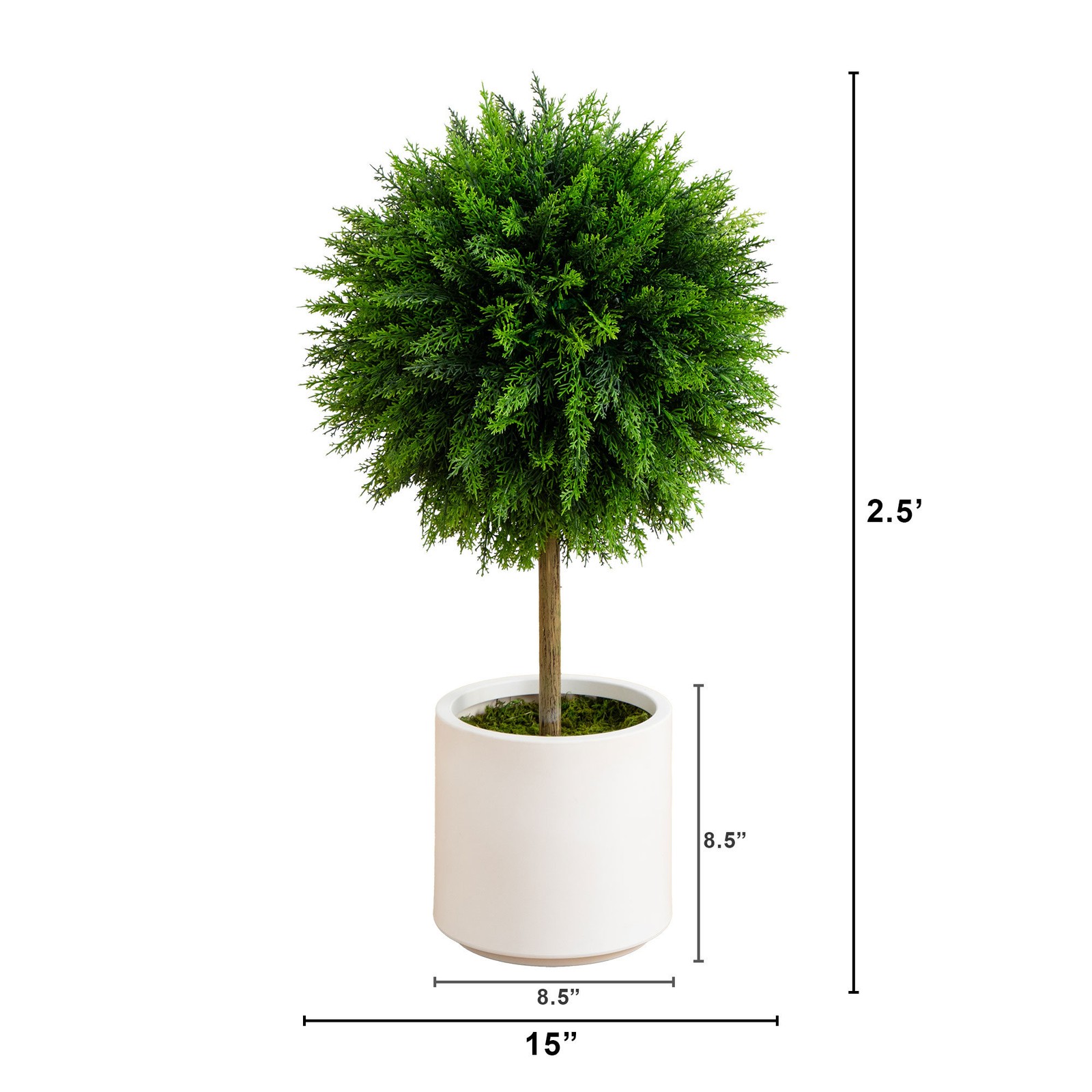 Nearly Natural 2.5ft UV Resistant Cedar Ball Topiary Tree in White Planter