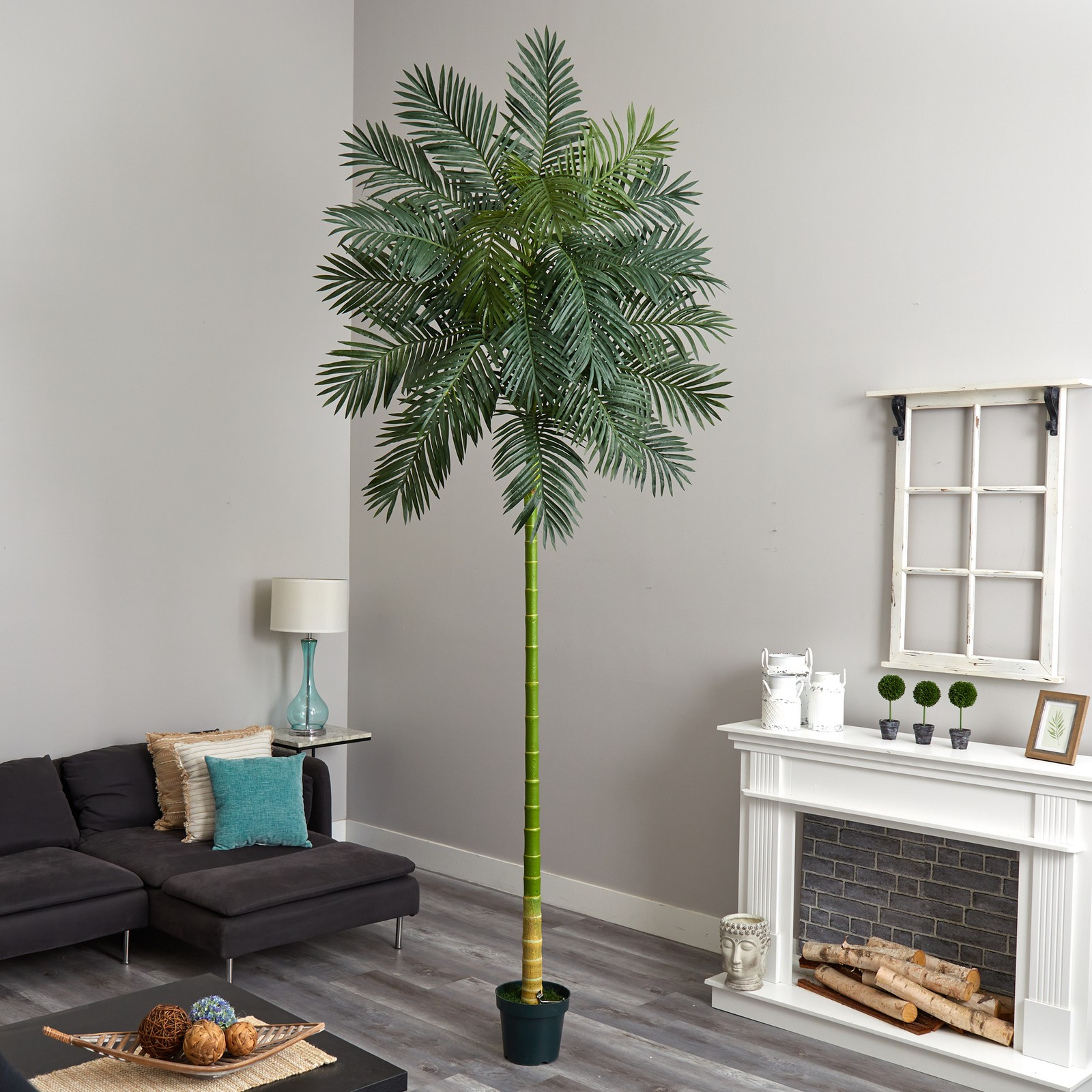Nearly Natural 10ft Golden Cane Artificial Palm Tree in Green