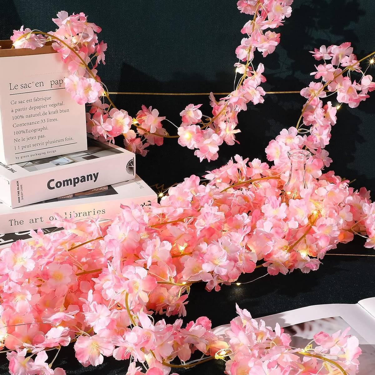 1/2/5M Cherry Blossom LED String Lights Flower Vine Fairy Garland Wedding Decor