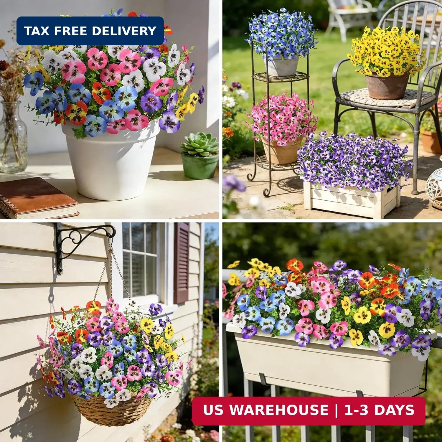 Ouddy Decor 20 Bundles Artificial Pansy Flowers for Outdoors, Fake Silk Flowers
