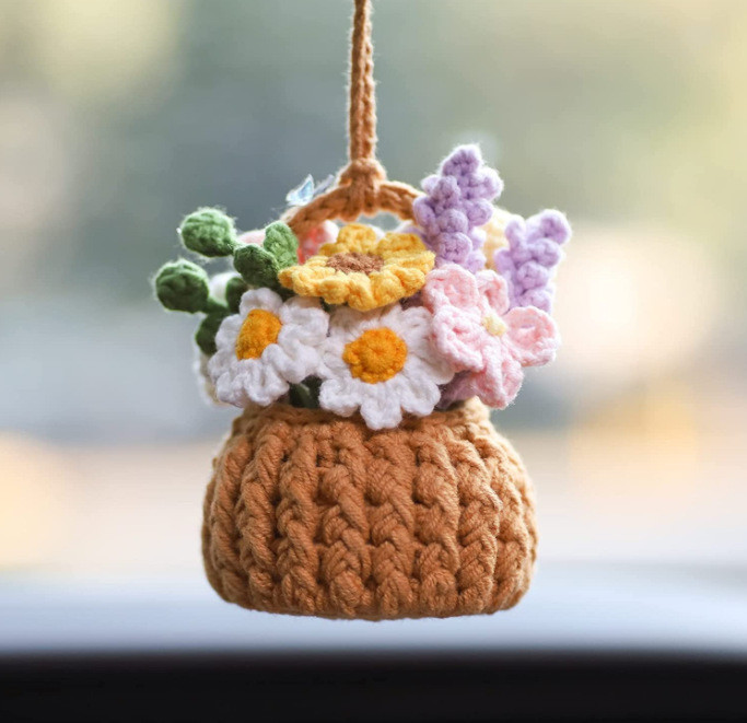 Hanging Car Crochet Handmade Succulent Pot Plant Ornaments Interior Accessories