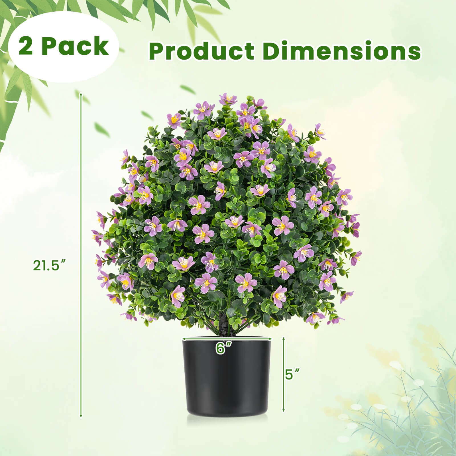2 Pack Artificial Boxwood Topiary Ball Tree Faux Shrub Bushes w/ Flowers