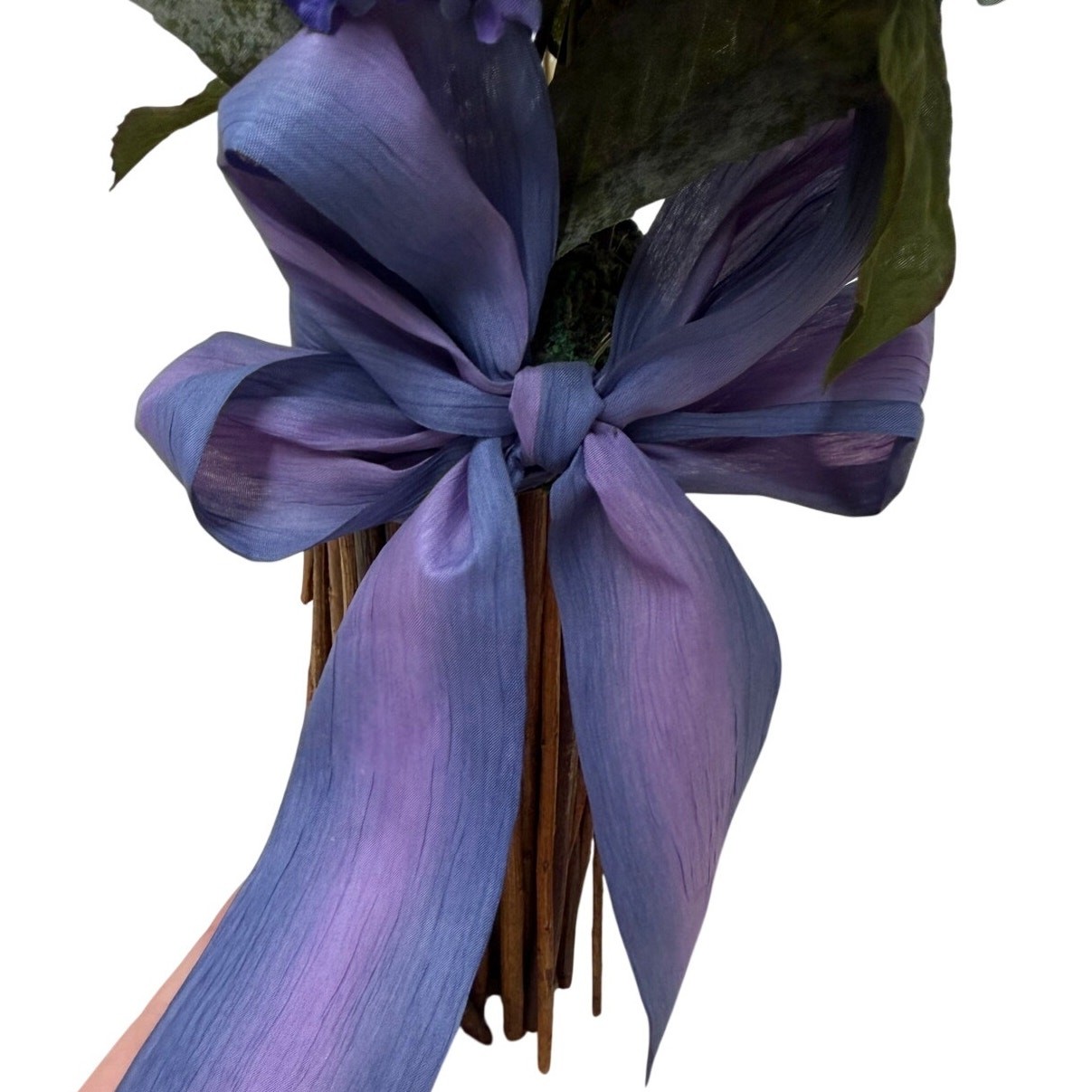 Rustic Twig Vase Floral Arrangement Purple Blue Decor
