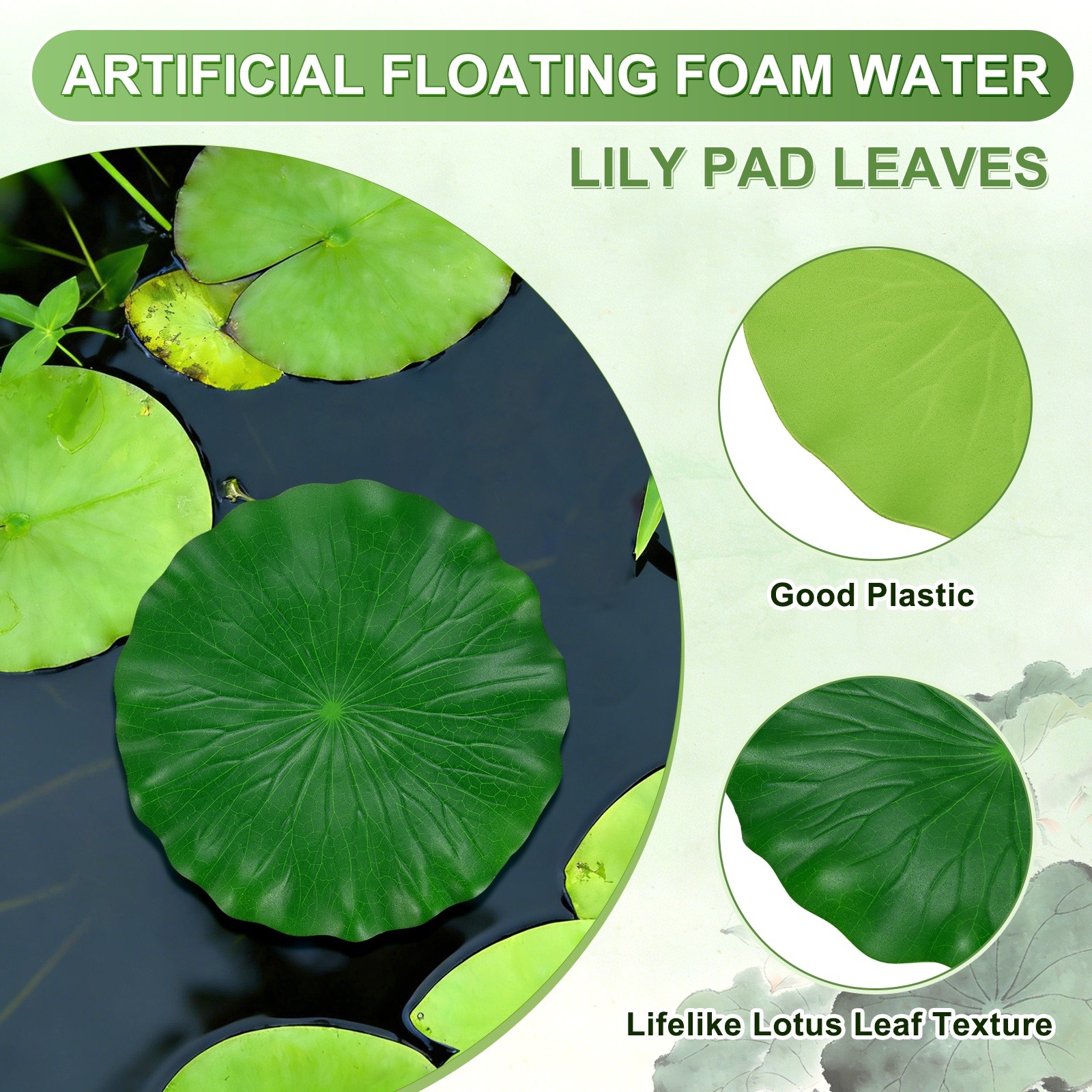 4-Pack Artificial Floating Foam Water Lily Pads Leaves, 4 Sizes [Green]