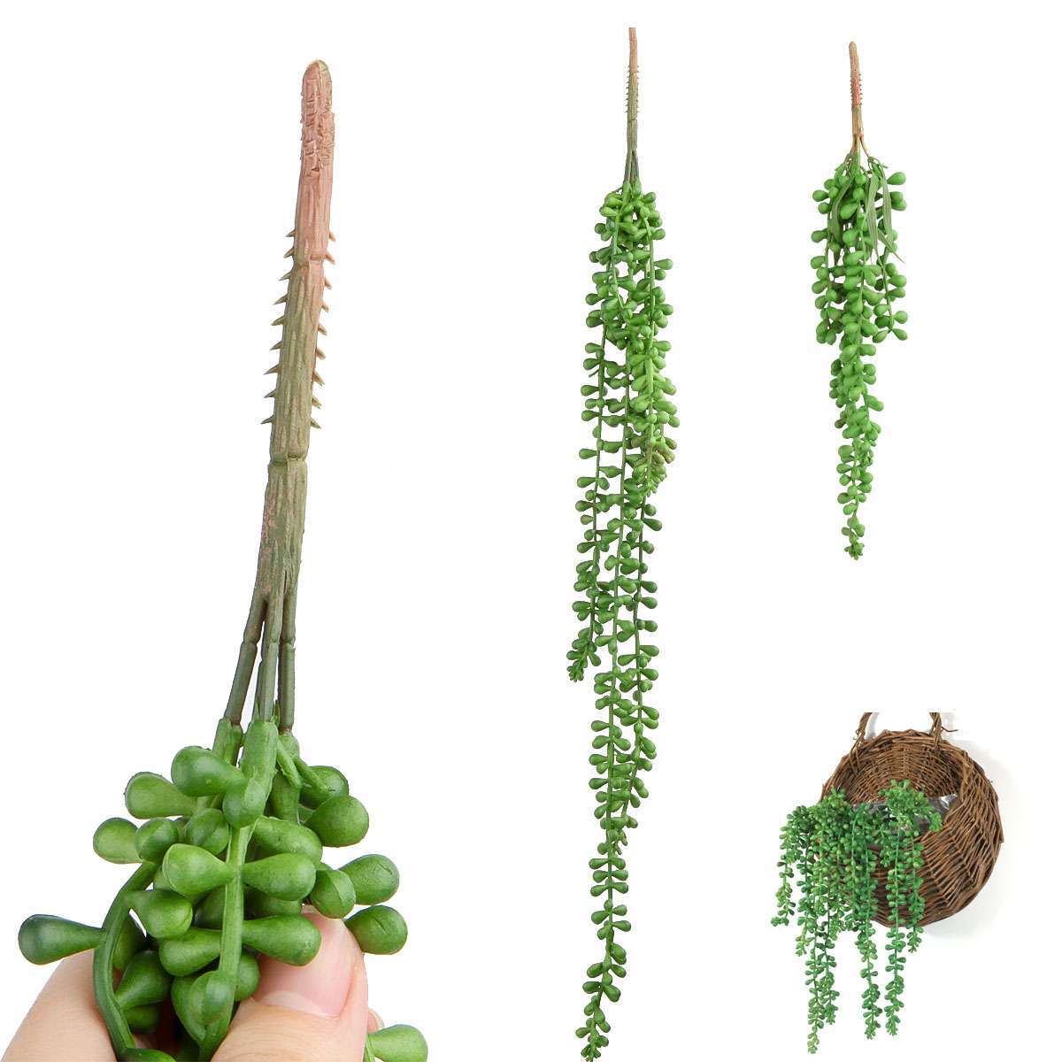 1/2/3 Bunches Artificial Plants Set Plastic Pearl Bead Hangings Vines Succulents