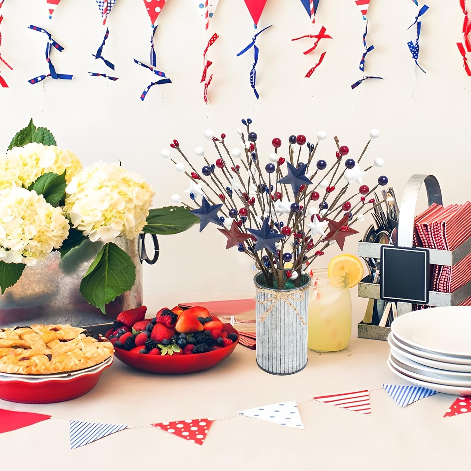 4th of July Decorations 6PCS Artificial Patriotic Floral Picks with Vase, Art…