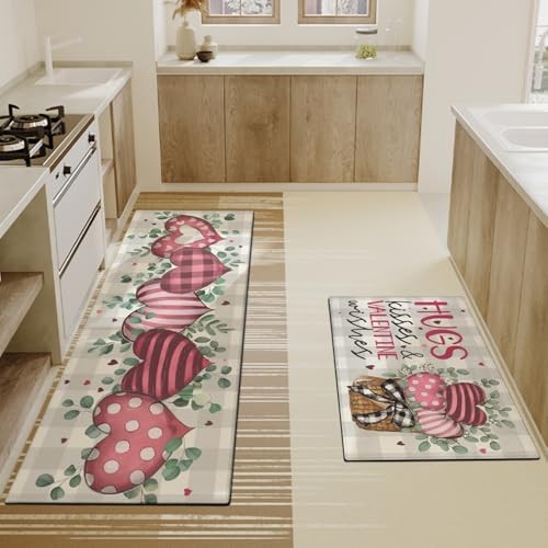 Valentines Day Kitchen Mat Set 2 Piece,Buffalo 2026 Valentines Kitchen Mat 2