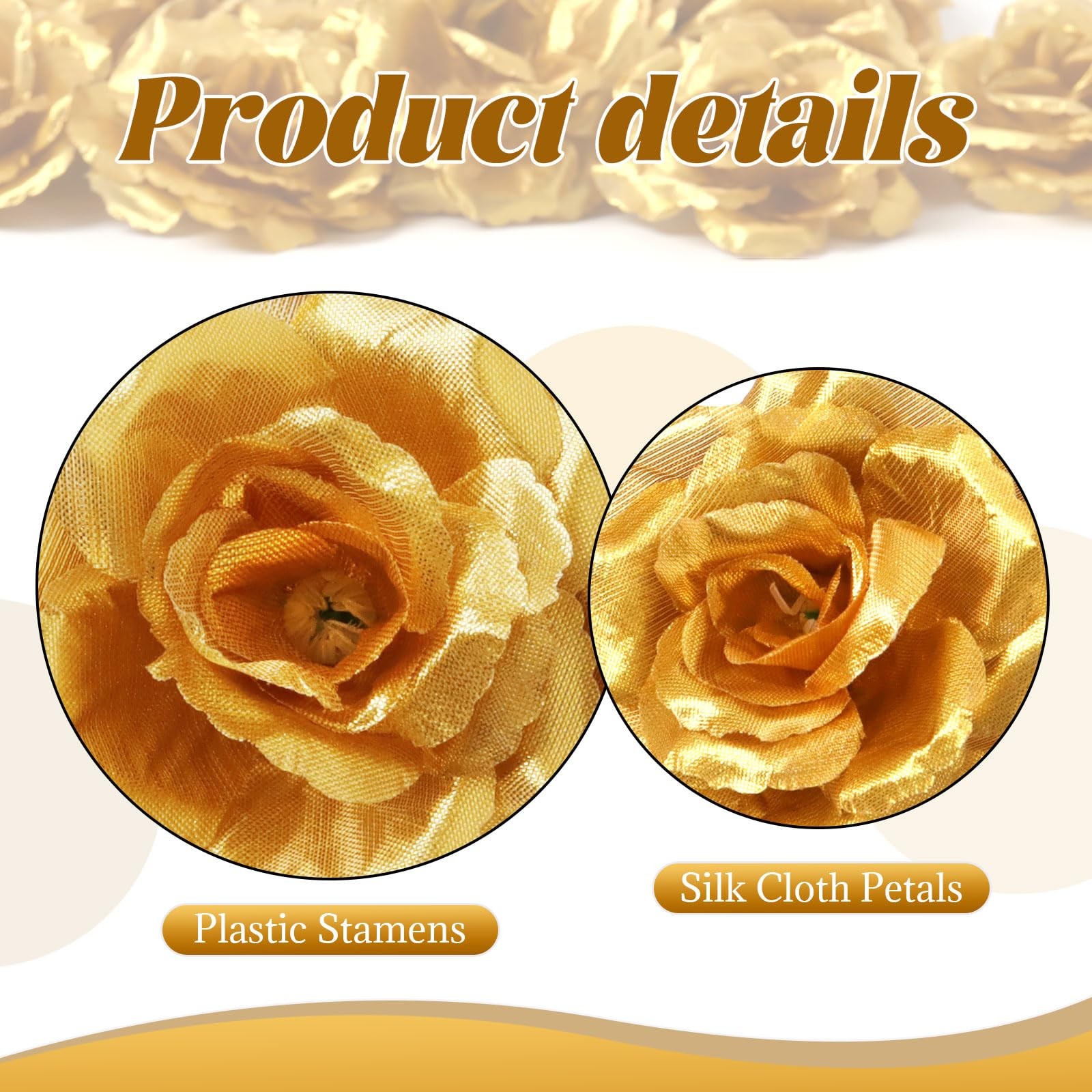 30 PCS 3 Inch Gold Artificial Silk Rose Flower Heads Fake Floral Party Decor