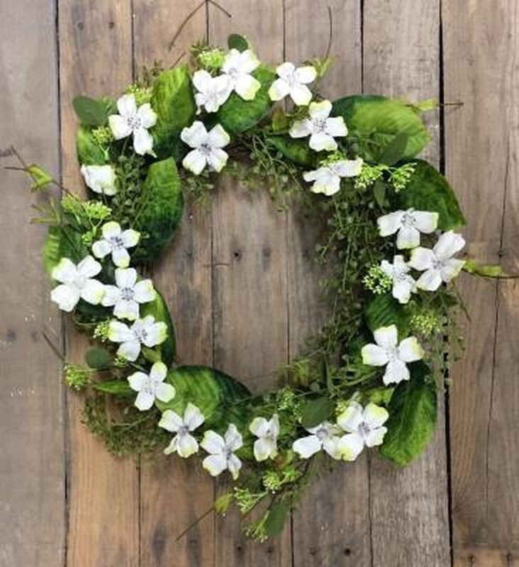 New Spring BABY TEARS GREENERY WHITE DOGWOOD WREATH Door Hanging 20″