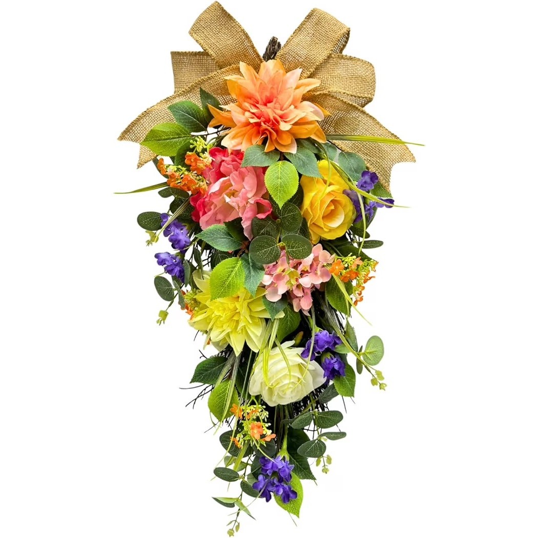1 Spring Summer Floral Teardrop Swag Lighted