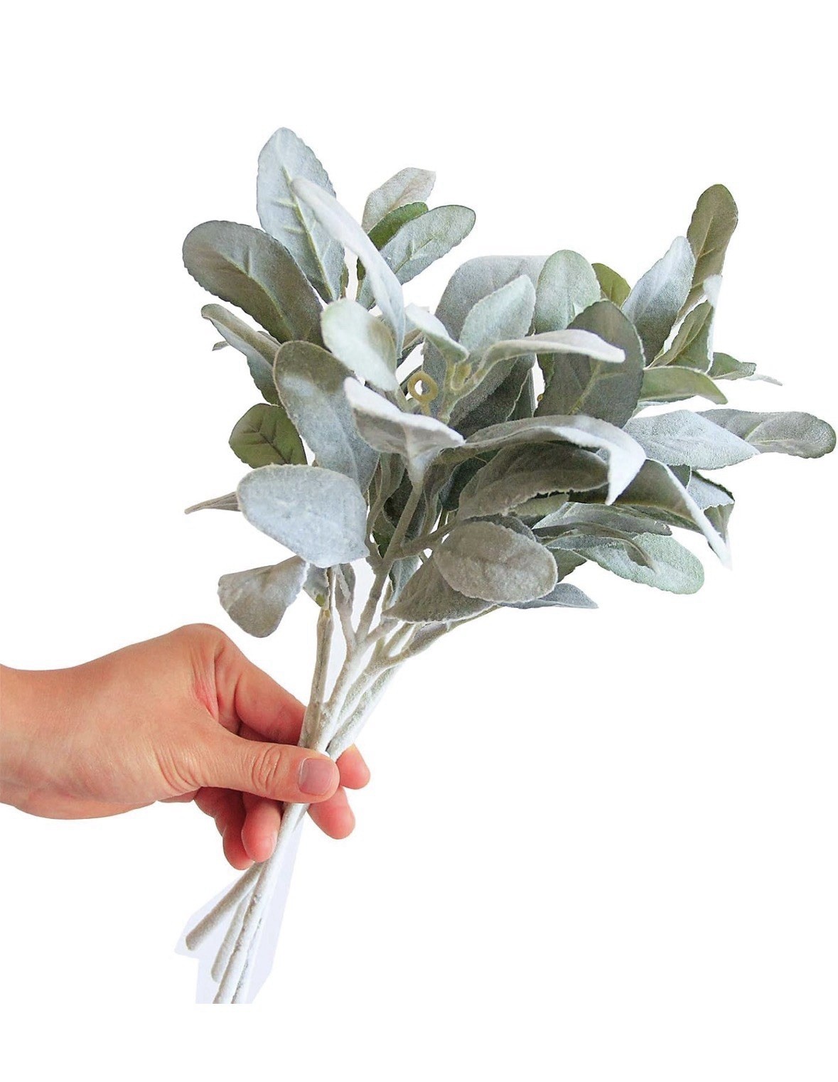 Tinsow Artificial Flocked Lambs Ear Leaves, Silver Lamb’s Ear 20 Pc Stems Floral