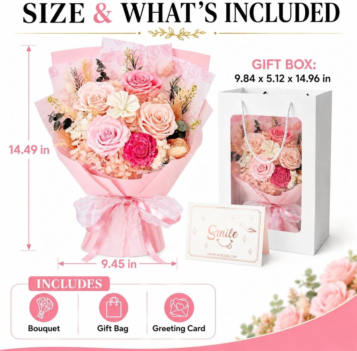 Preserved Flowers Bouquet Floral Gift for Women Mom Wife Grandma Mother’s Day