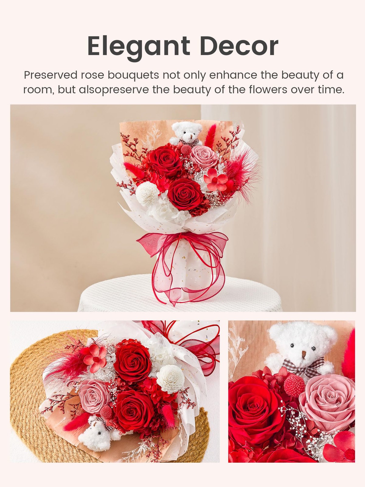 Forever Flower Bouquet Flowers for Delivery Prime Preserved Roses, Red