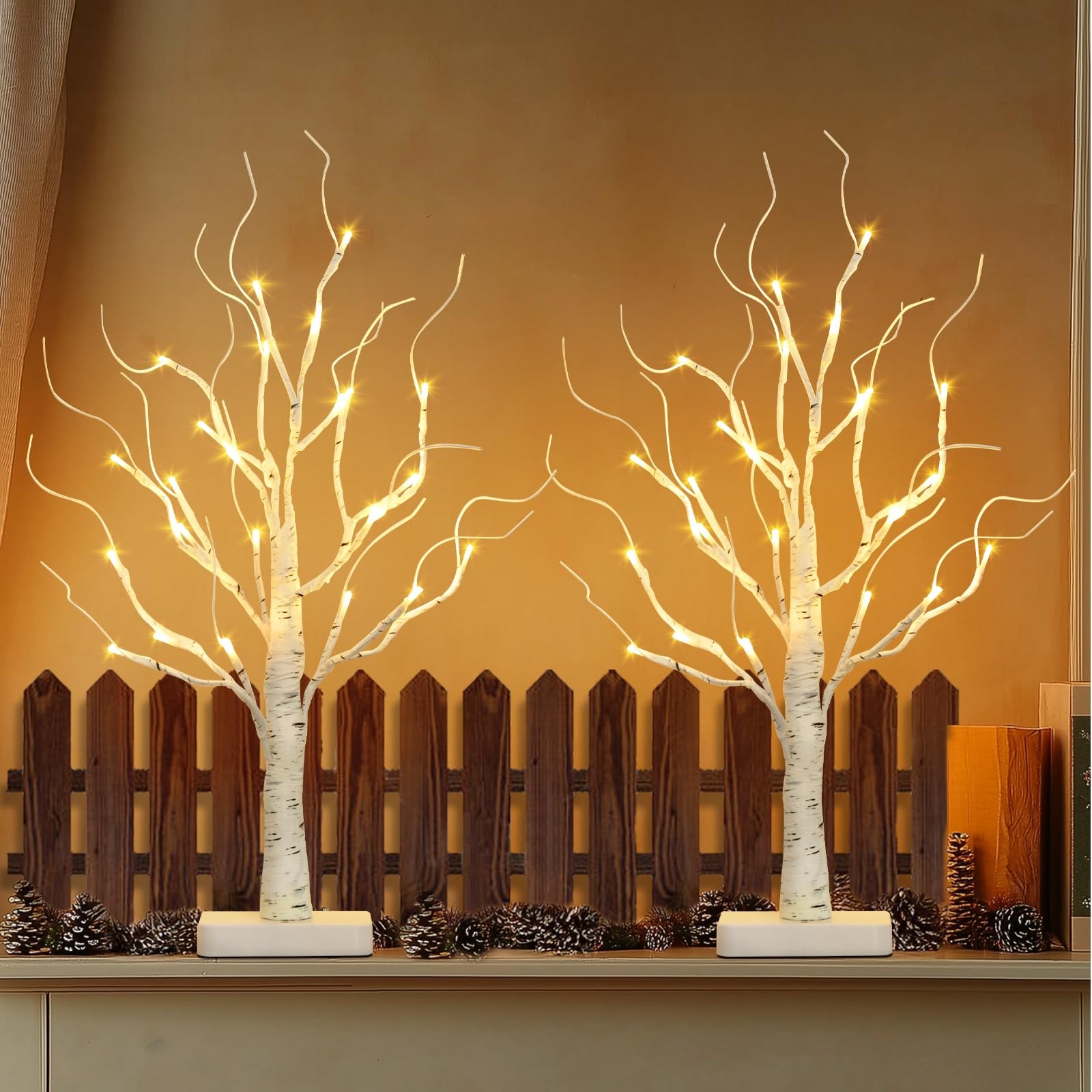Birch Tree with Led Lights, White Christmas Tree, Lighted Mini Small Artifici…