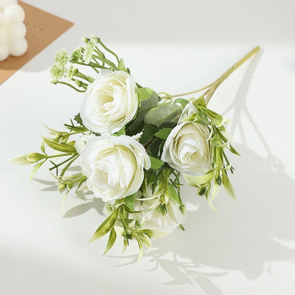 Wedding Decor Silk Rose Bouquet 5 Bloom 32cm for Bridal Shower and Anniversary