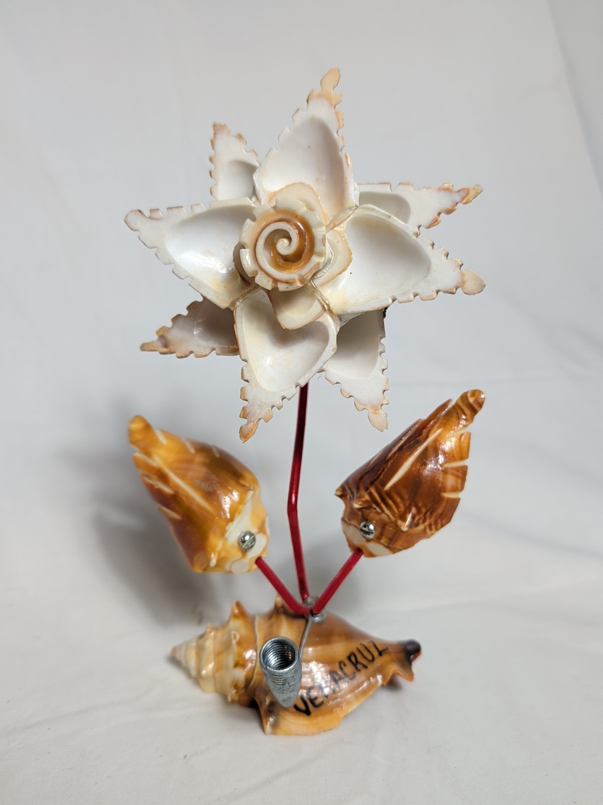 Vintage Seashell Shell Art Flower Veracruz, MX Souvenir Pencil Holder MCM 1950s