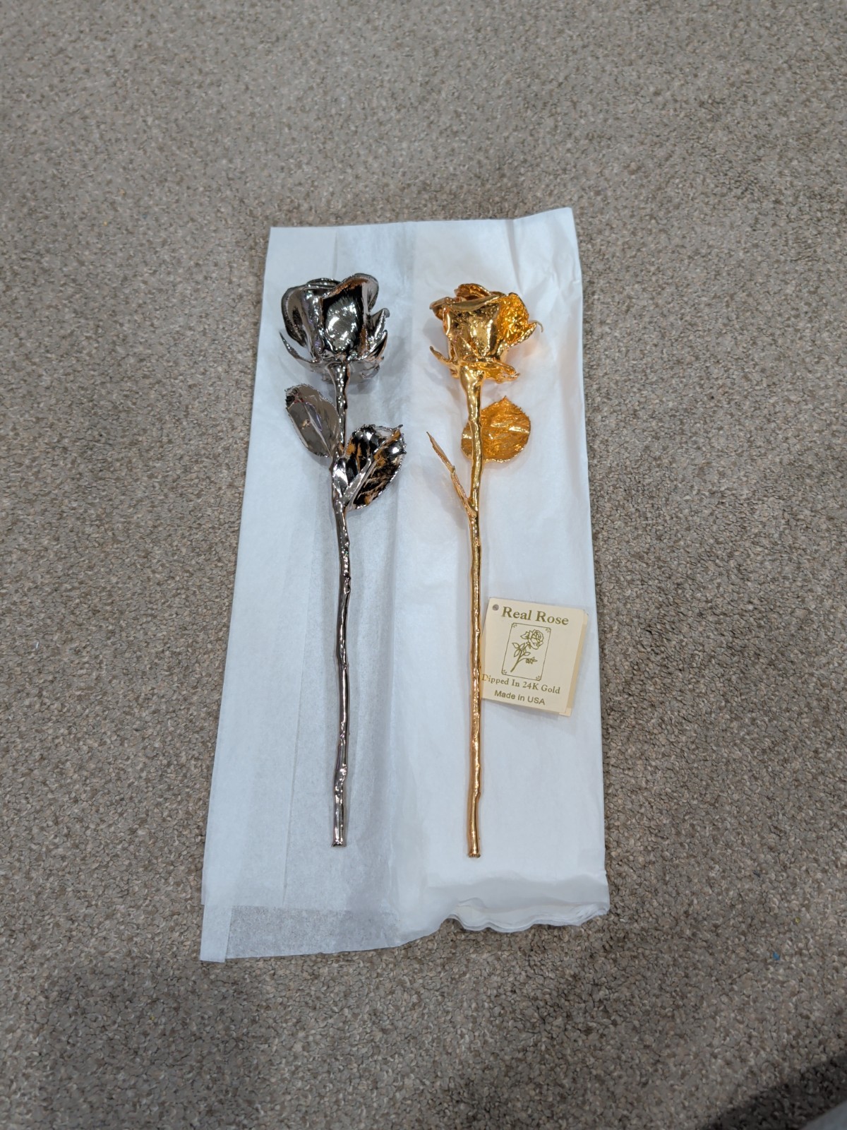 Forever Roses 24k Gold & Platinum Dipped-Elegant Roses Set of 2 Vintage USA