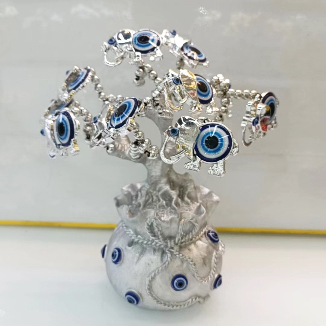 Lucky Tree, Silver Wealth Charm & Artificial Blooms Free Shipping