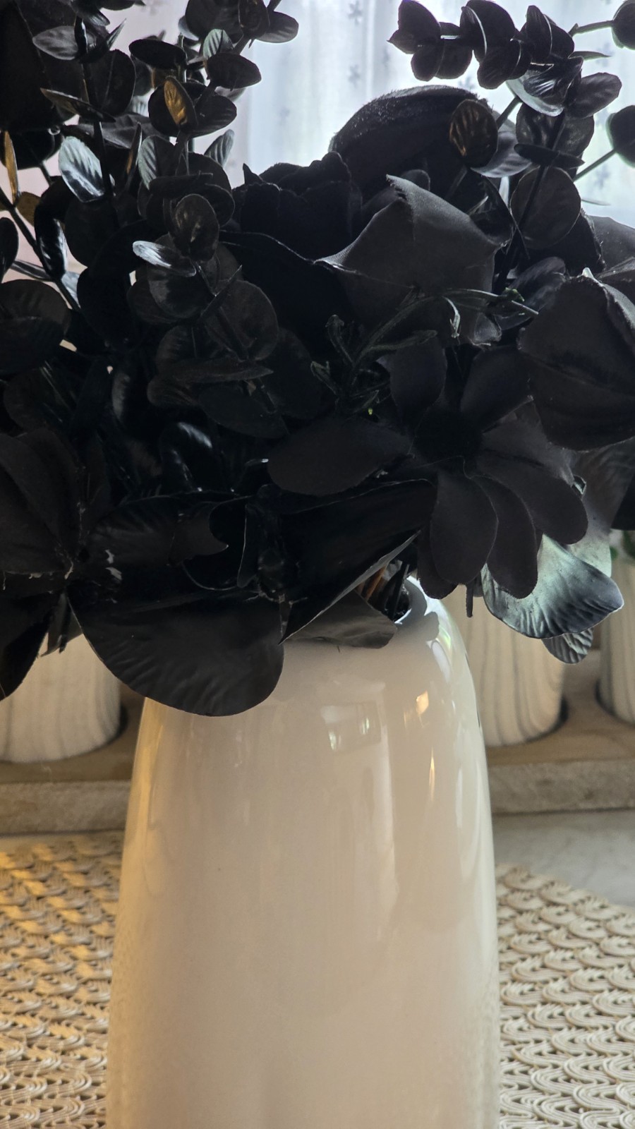 Martha Stewart Halloween Black Flower Floral Arrangement Ghost Vase