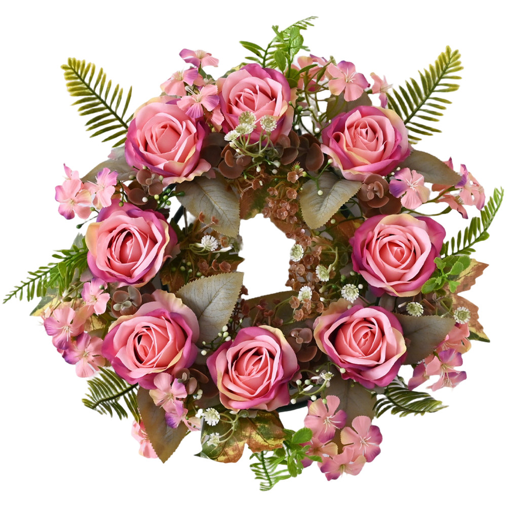 Artificial Silk Wreath 35cm with Realistic Roses for Spring Wedding Decor