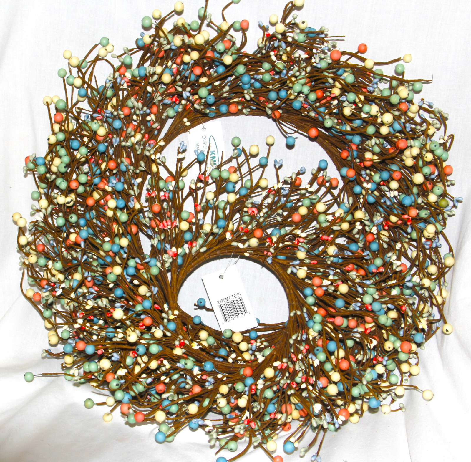 KMI MIXED BERRY WREATH SET OF 2 Pink Mint Teal 19 & 12 Inch FREE SHIPPING