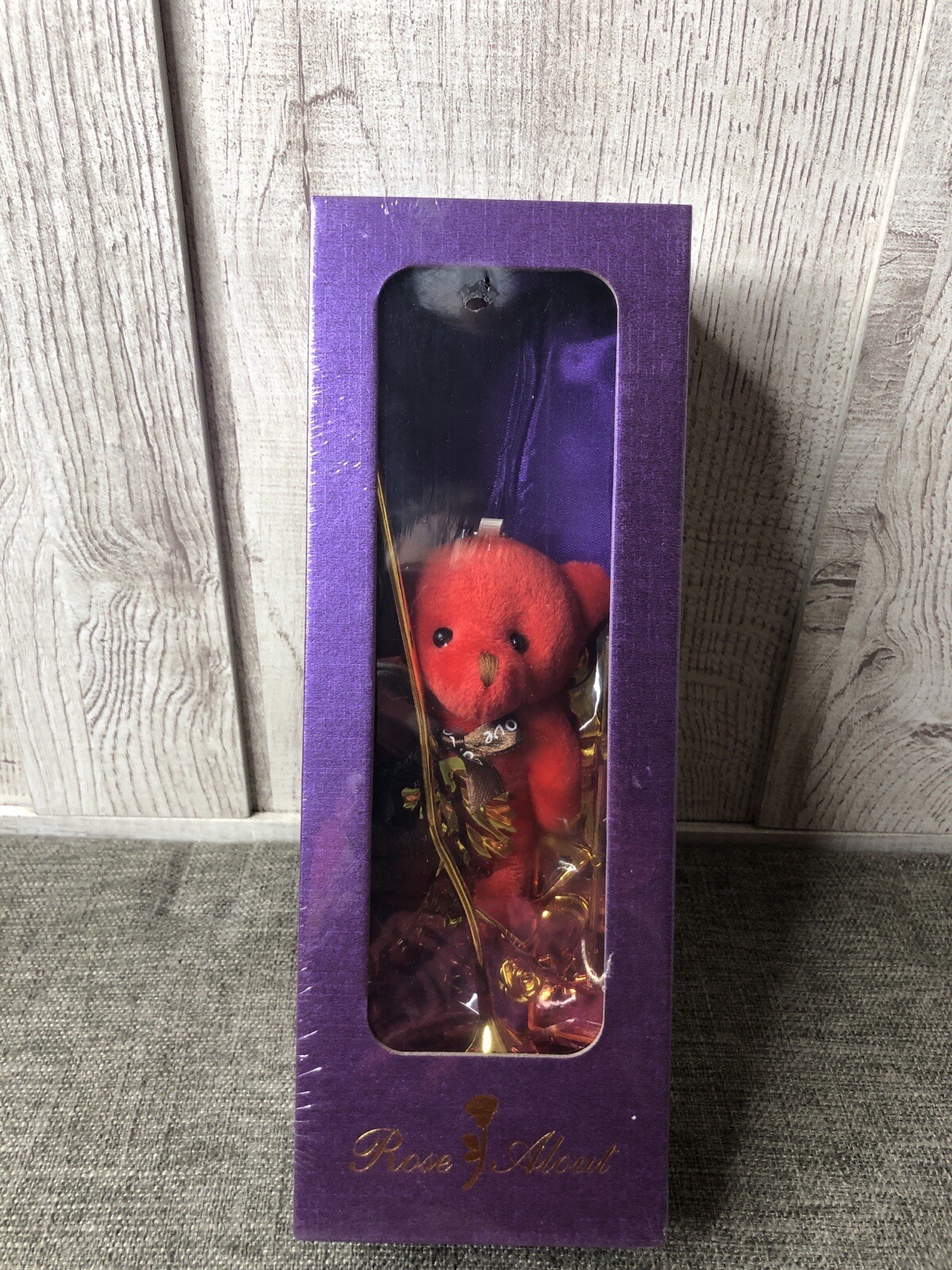 Rose Alout Gold Plated Rose with LOVE Stand and Small Red Teddy Bear Gift Set