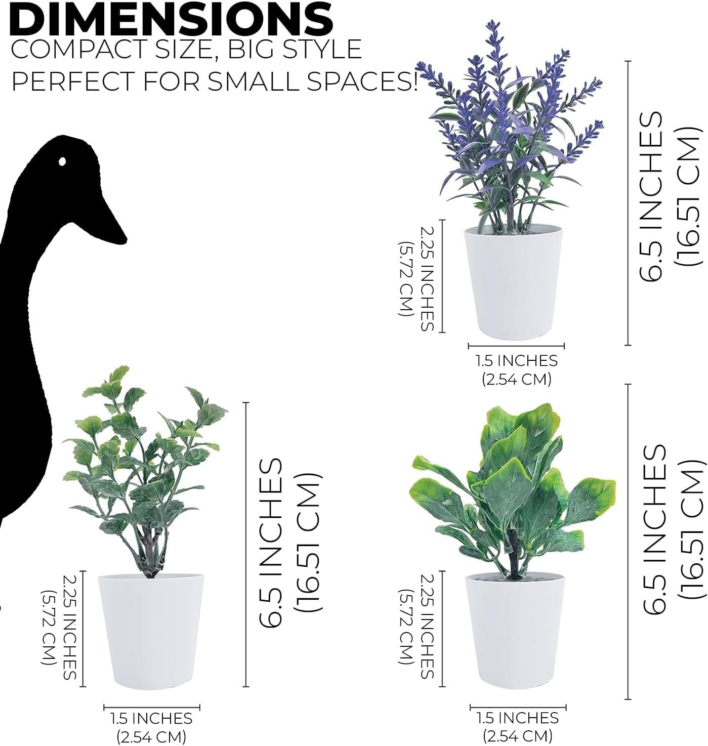 Artificial Potted Plants for Home Decor, 5.5″ Faux Greenery in White Pots