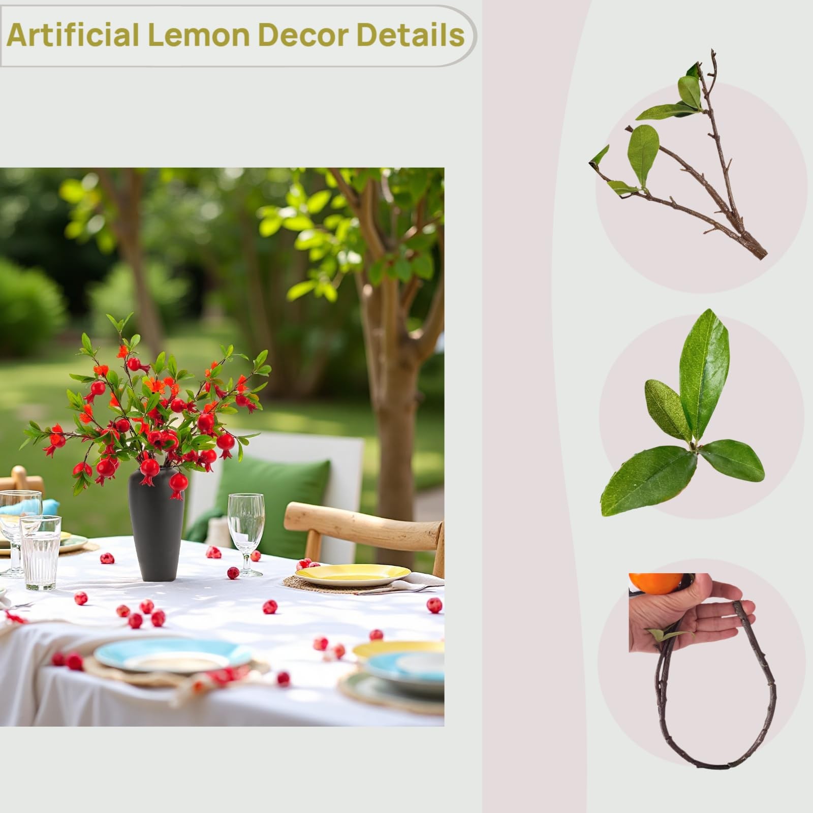 Artificial Pomegranate Fruit Flowers, 4pcs, 37 inch