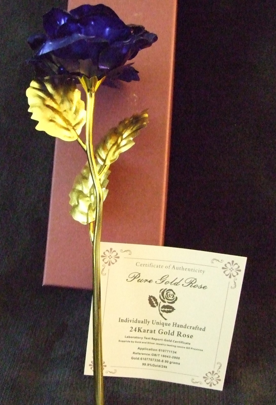 Brand New Artificial 24K Gold Blue Flower Rose (9x3inch)