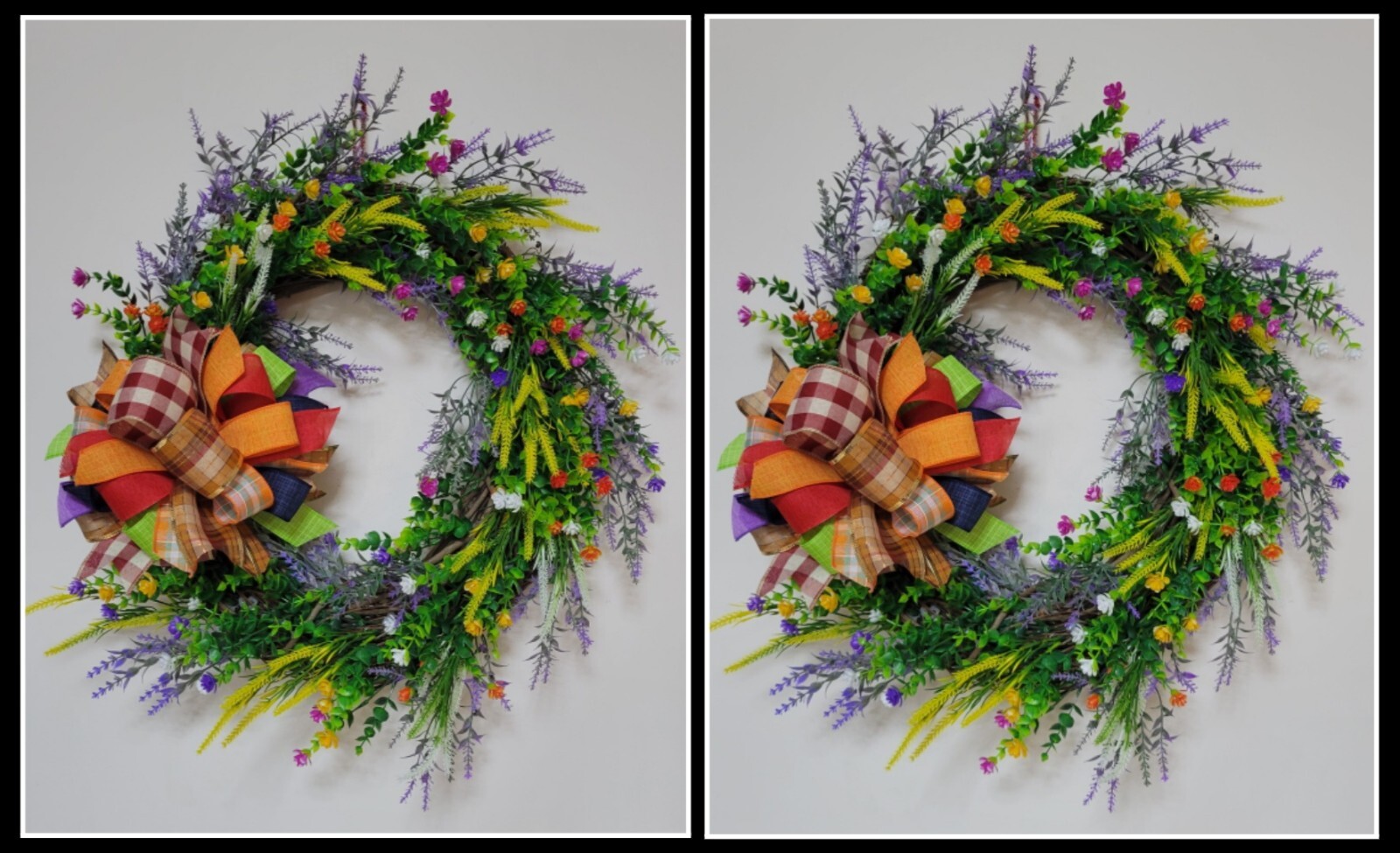 Flower WREATH Two Bows 2-in-1 FALL Spring everyday GRAPEVINE Front Door Wall