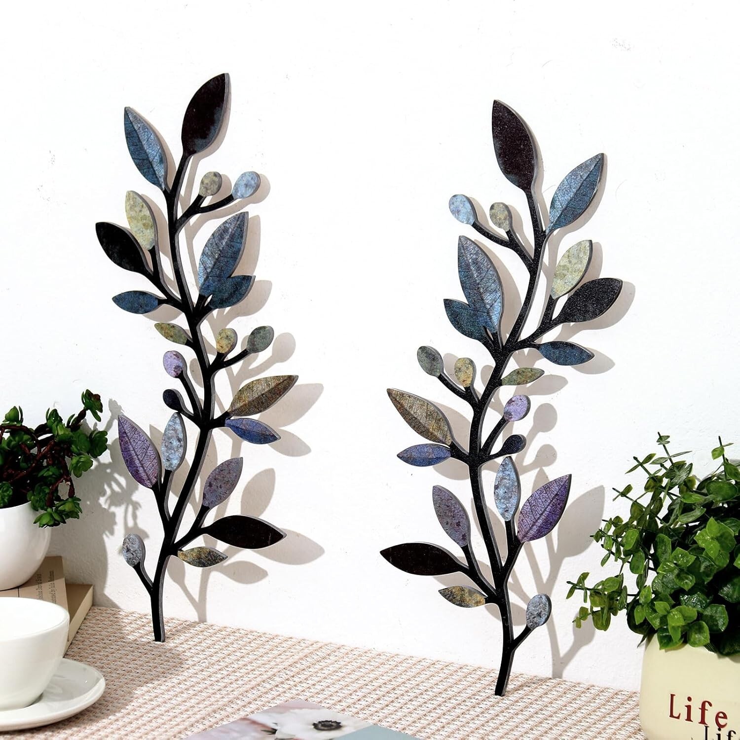 “2 Pcs Colorful Tree Leaf Wall Art Decor Vine Home Wall Decor Olive Branch Leaf