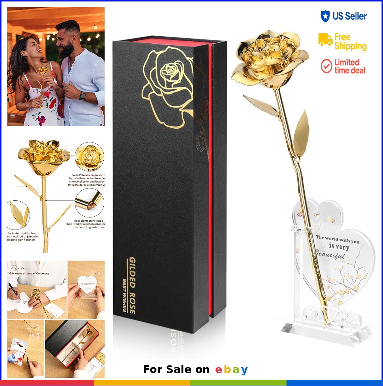 Gold Dipped Rose Real 24K Preserved Rose Hand Dipped Romantic Gift for Her