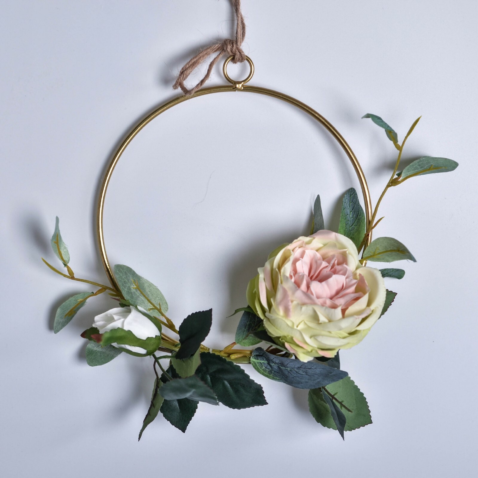 Floral Hoop Wreath Rose Flower Leaves Metal Hoop Ring Garland Wedding Home Decor