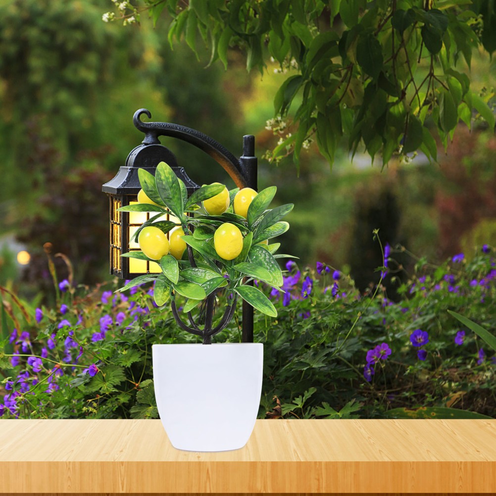 2Pcs Faux Lemon Tree Artificial Plant Yellow for Home Decor and Office Display