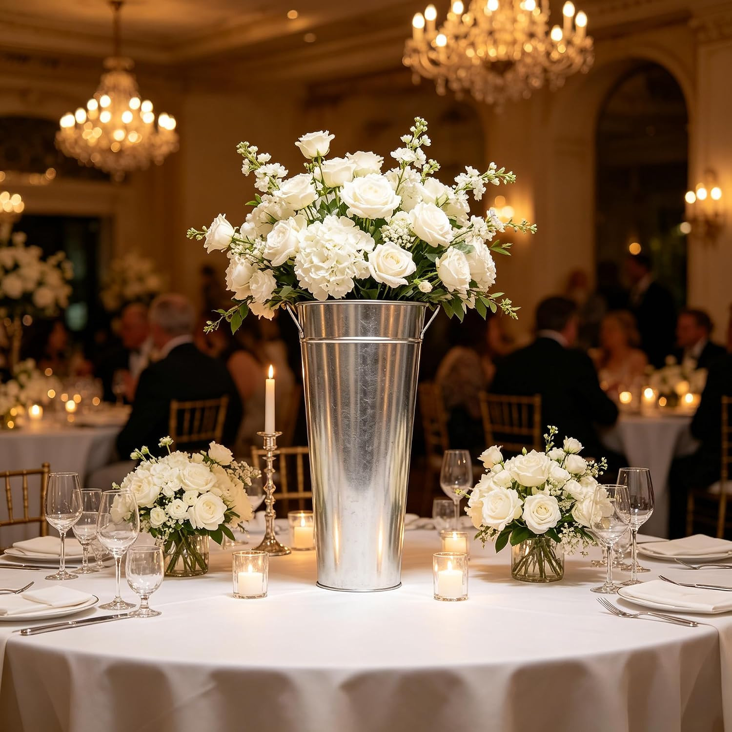 Galvanized French Bucket Vase with Handles 6″ Dia X 15″ H- Perfect for Weddings,