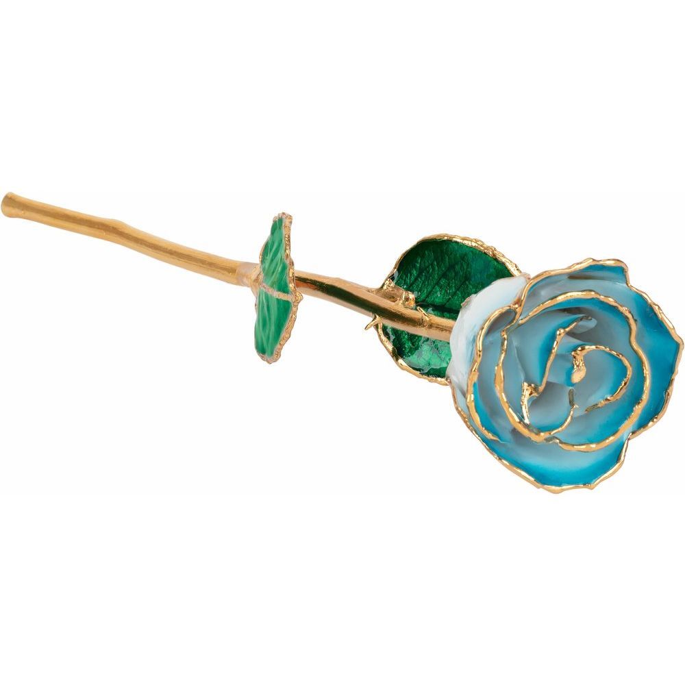 24k Gold Dipped Cream Turquoise Lacquer Real Rose Valentine’s Day Holiday Gift
