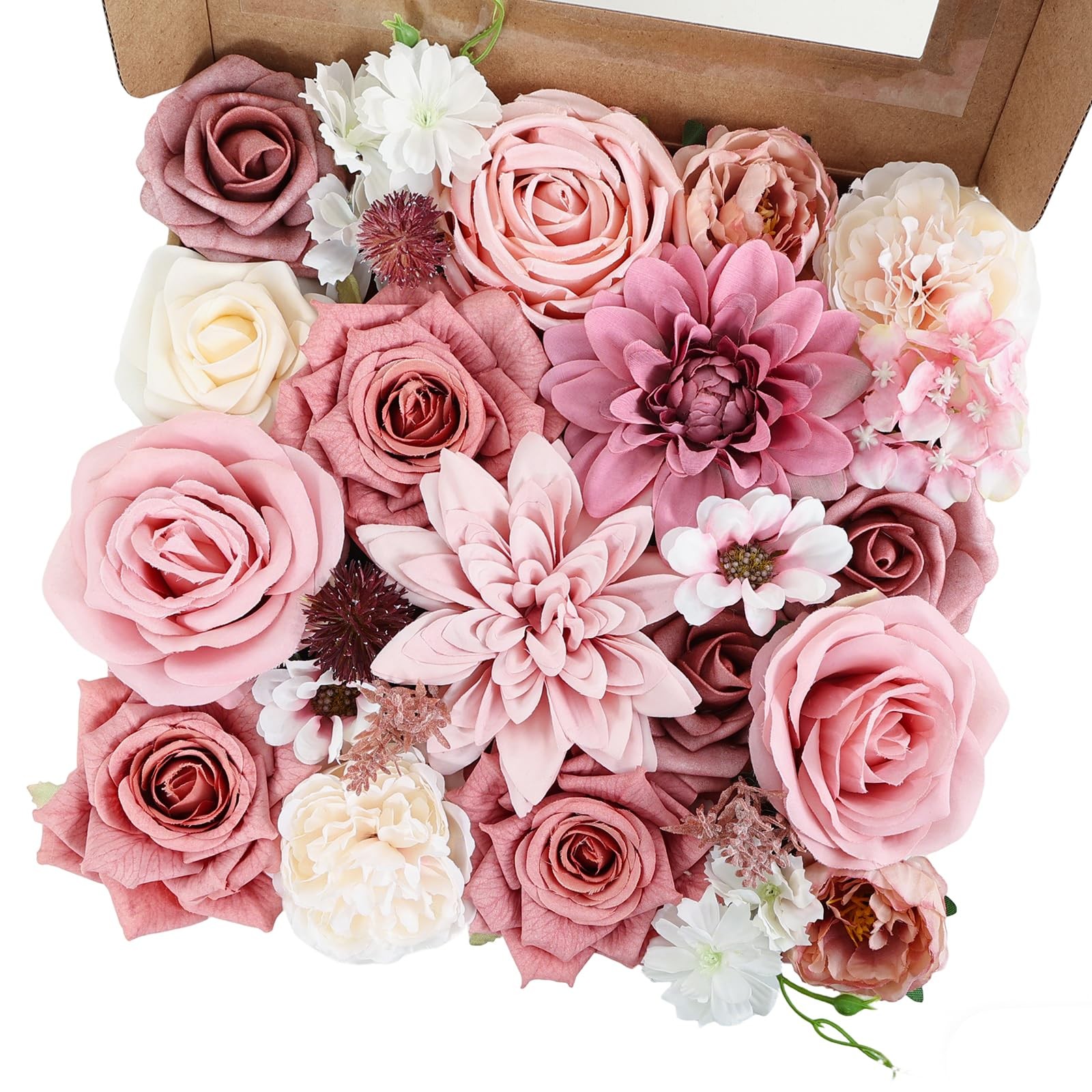 Artificial Flowers Dusty Pink Artificial Flower Combo Box Set Fake Roses Bouq…