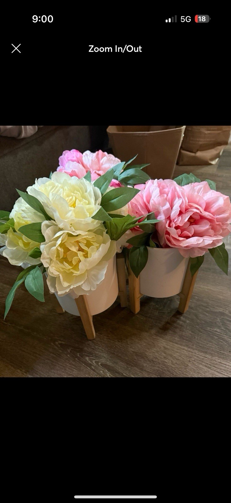 Artificial Peony Flower Arrangement Pink Yellow White Silk Plastic Centerpiece