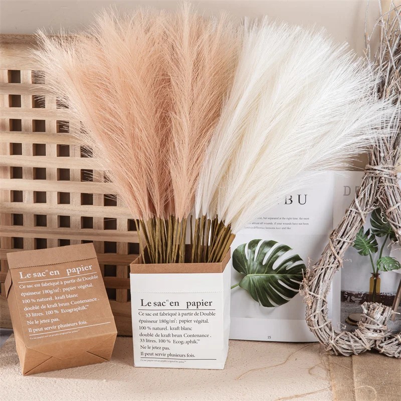 10Pcs Artificial Pampas Grass 56cm Silk Reed Bouquet Boho Decor