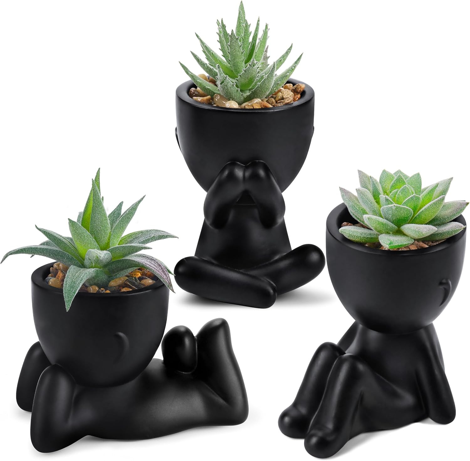 3Pcs Fake Succulents Plants Artificial for Black Bathroom Bedroom Home Living Ro