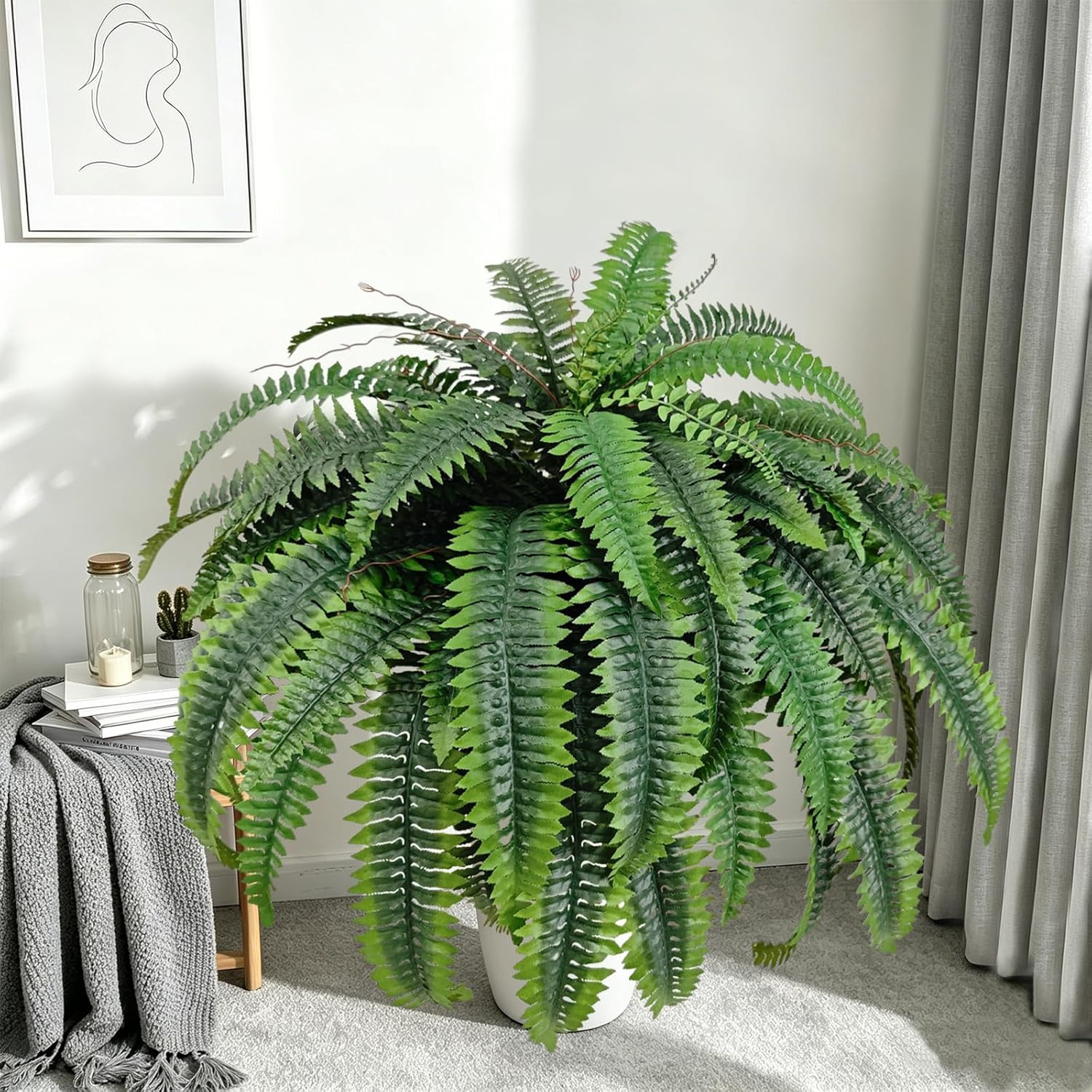 2Pcs 45In Artificial Boston Fake Ferns Large, UV Resistant Artificial Plants Out
