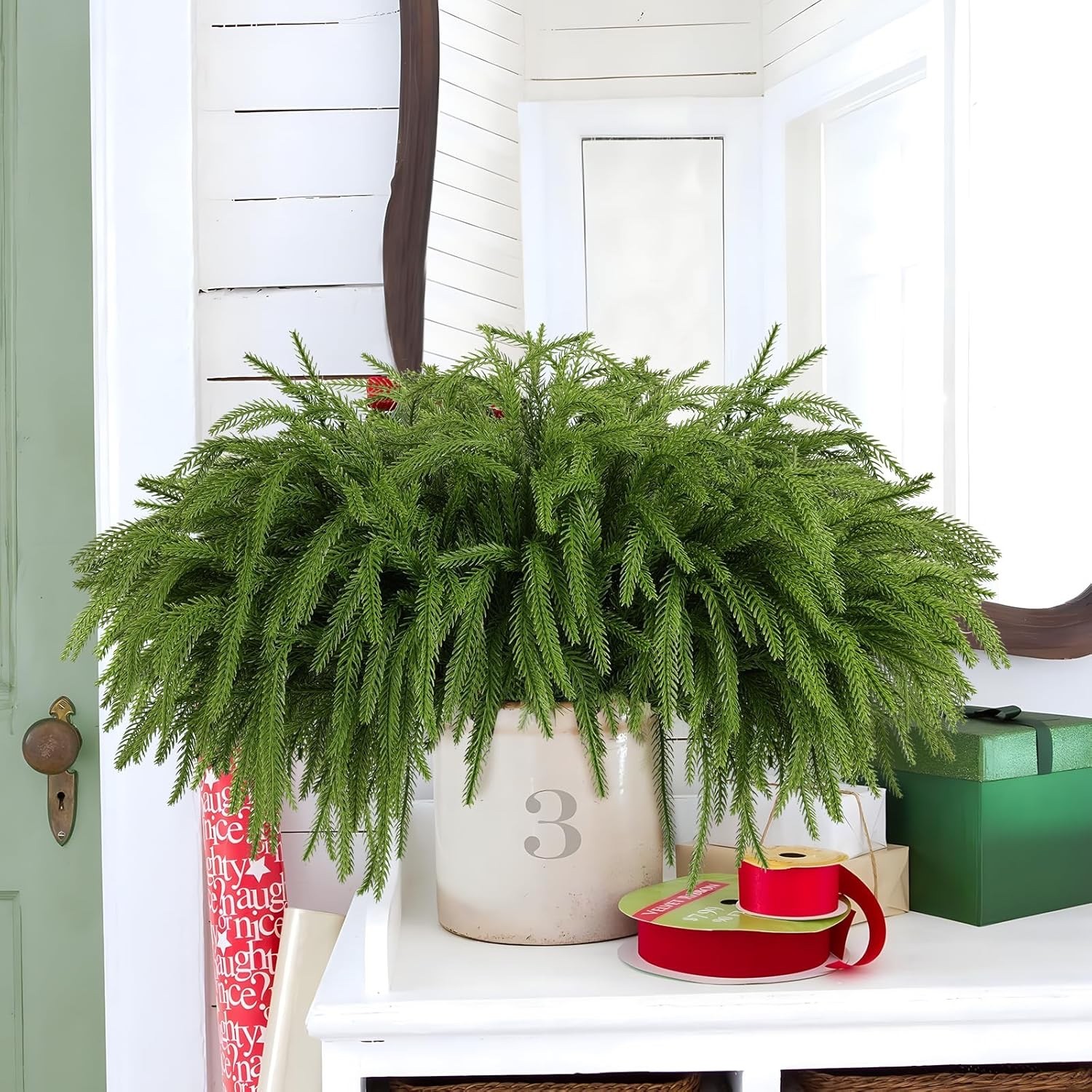 12Pcs Artificial Norfolk Pine Cedar Stems 18″ Branches for Wreath Deck the Halls
