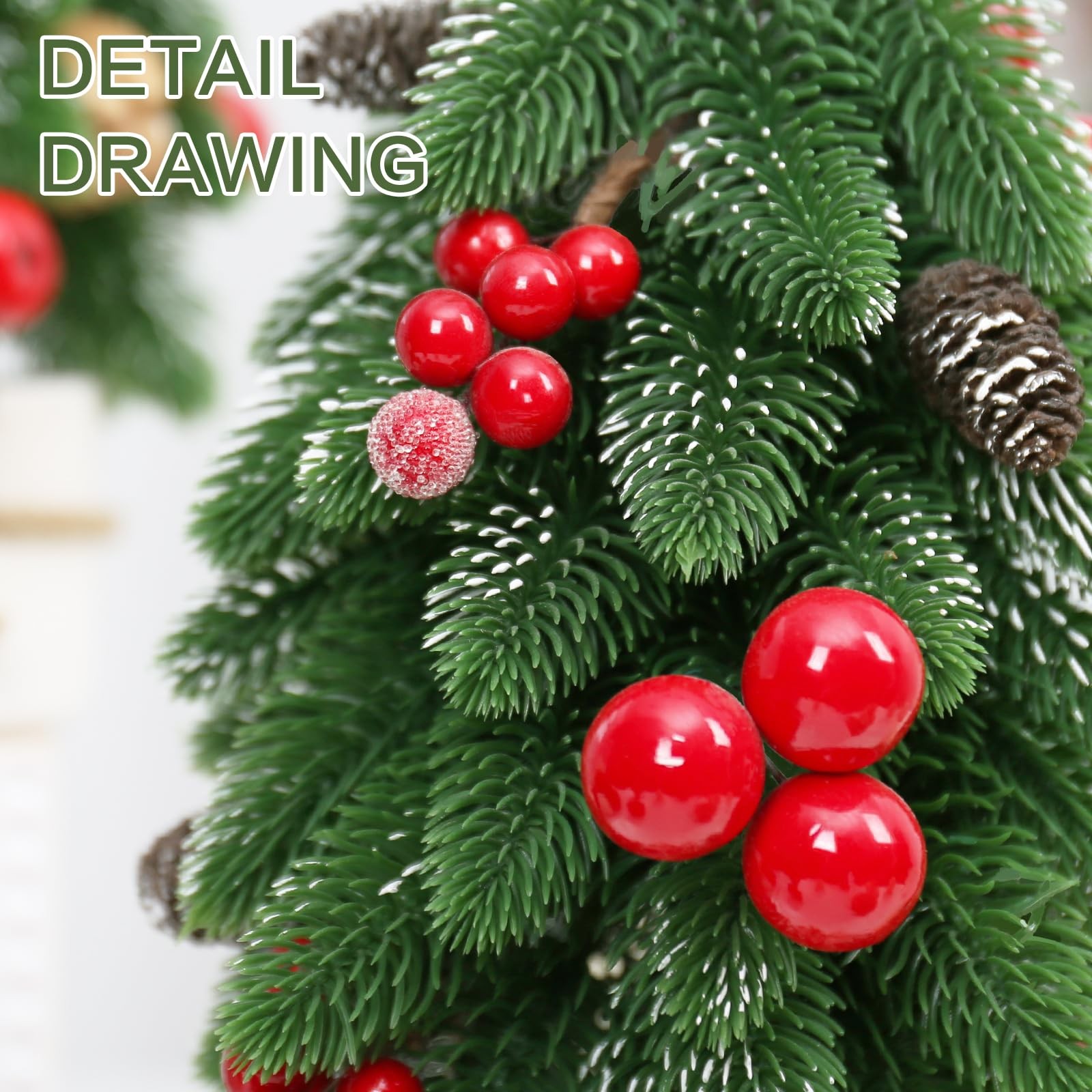 2 PCS Small Christmas Tree Artificial Red Berry Pinecone Mini Tabletop Decor
